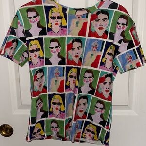 Zara Colorful Pop Art Graphic Faces T-Shirt Size S